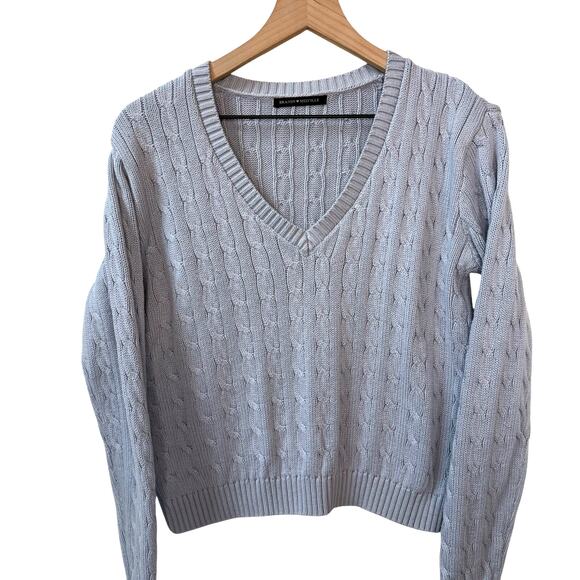 BRANDY MELVILLE V-neck Cable Knit Cardigan Lt Blue Size M Preppy Capsule Classic - Picture 1 of 11